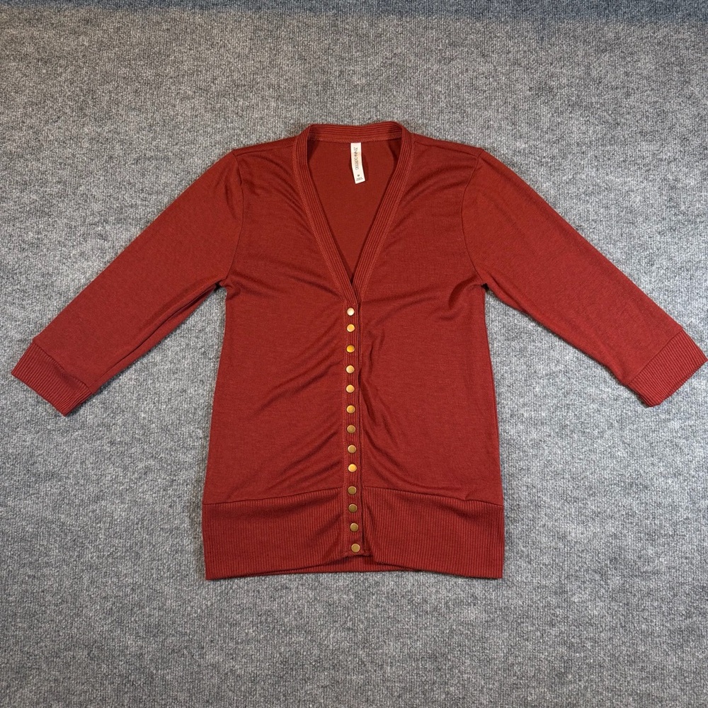 Zenana Outfitters Womens M Rust Knit Cardigan 3/4 Sleeve‎ Snap Up Sweater